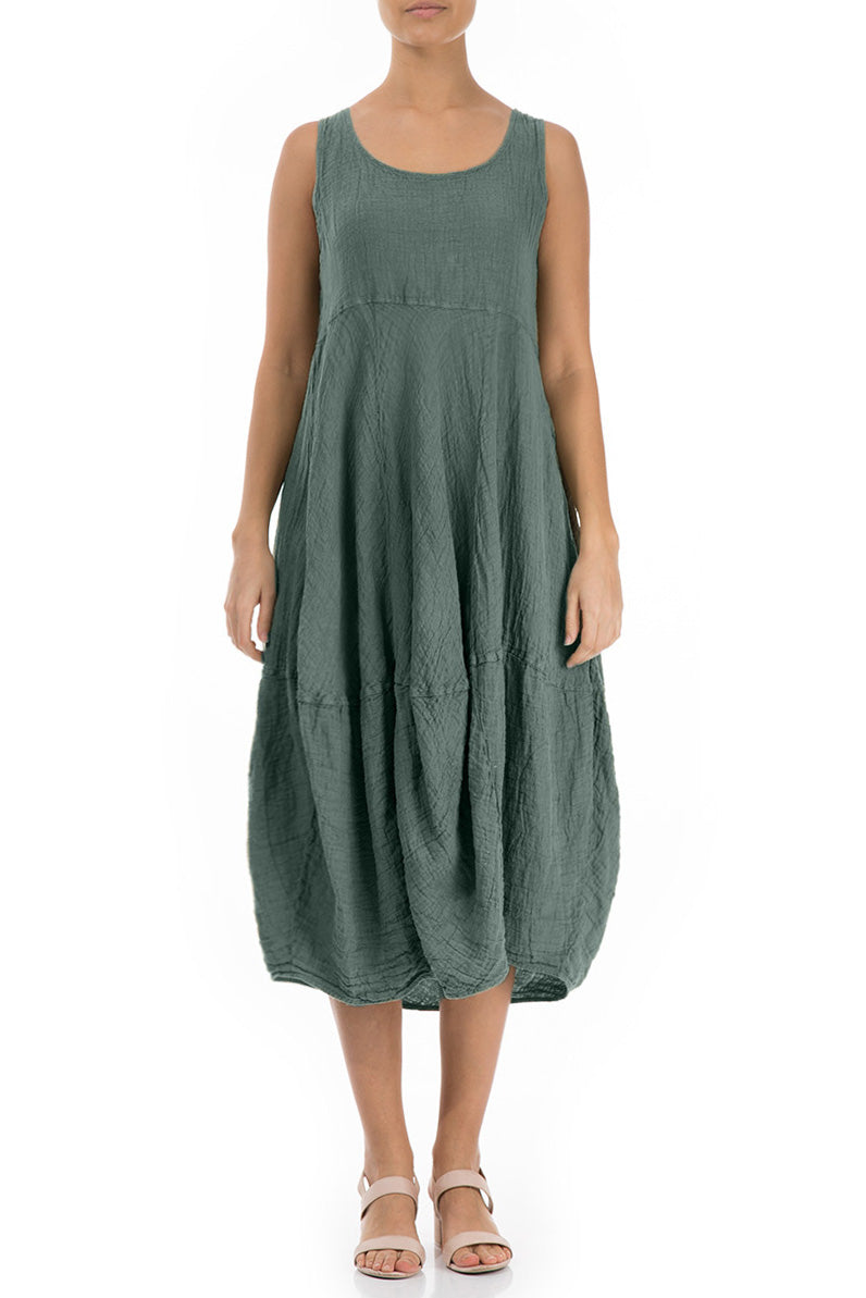 Robe sans manches en lin et crêpe sauge à effet ballon