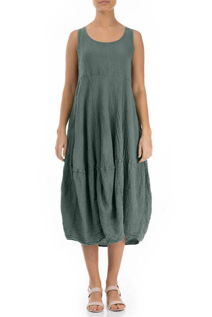 Robe sans manches en lin et crêpe sauge à effet ballon