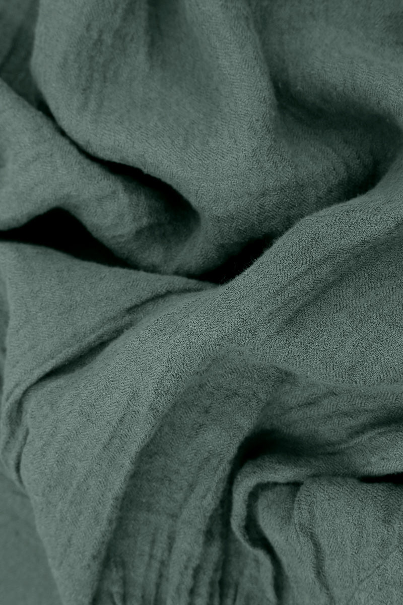 Robe sans manches en lin et crêpe sauge à effet ballon
