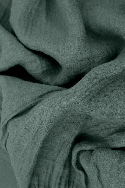 Robe sans manches en lin et crêpe sauge à effet ballon