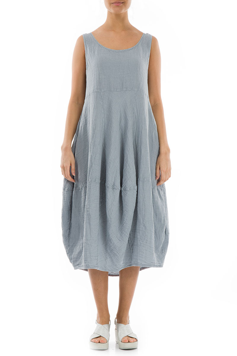Robe sans manches gris argenté en crêpe de lin ballon