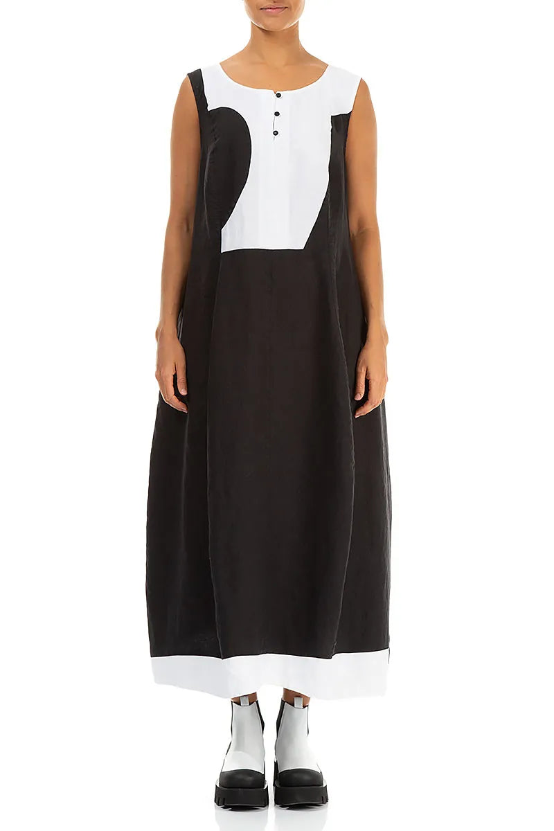 Sleeveless Balloon Two-Tone Linen Dress