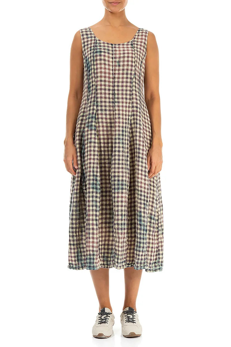 Sleeveless Balloon Vintage Check Linen Dress