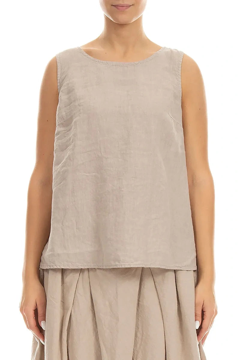 Sleeveless Beige Linen Top 1