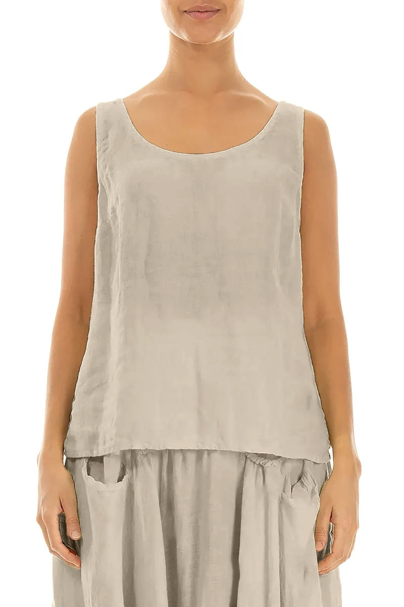 Haut en lin beige sans manches