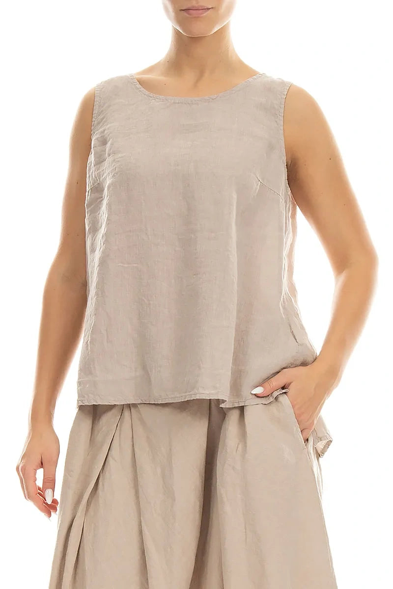Ärmelloses Leinen-Top in Beige