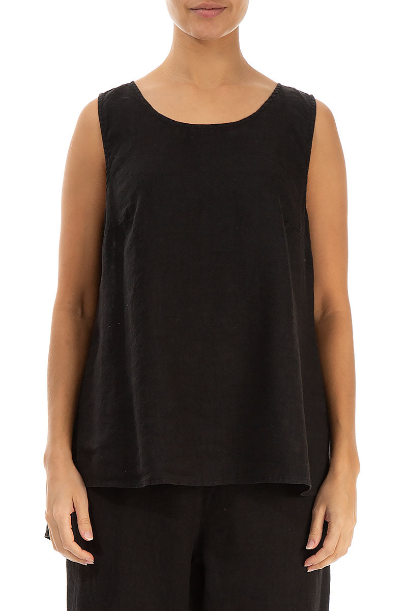 Sleeveless Black Linen Top