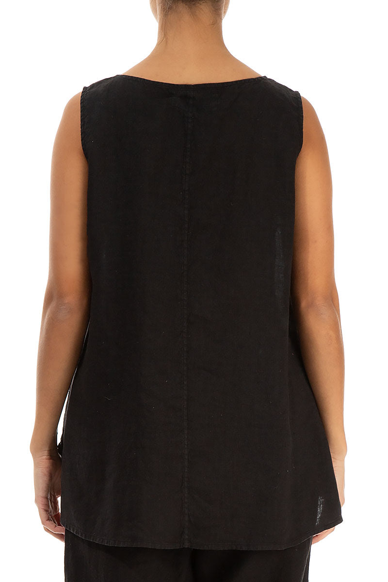 Sleeveless Black Linen Top