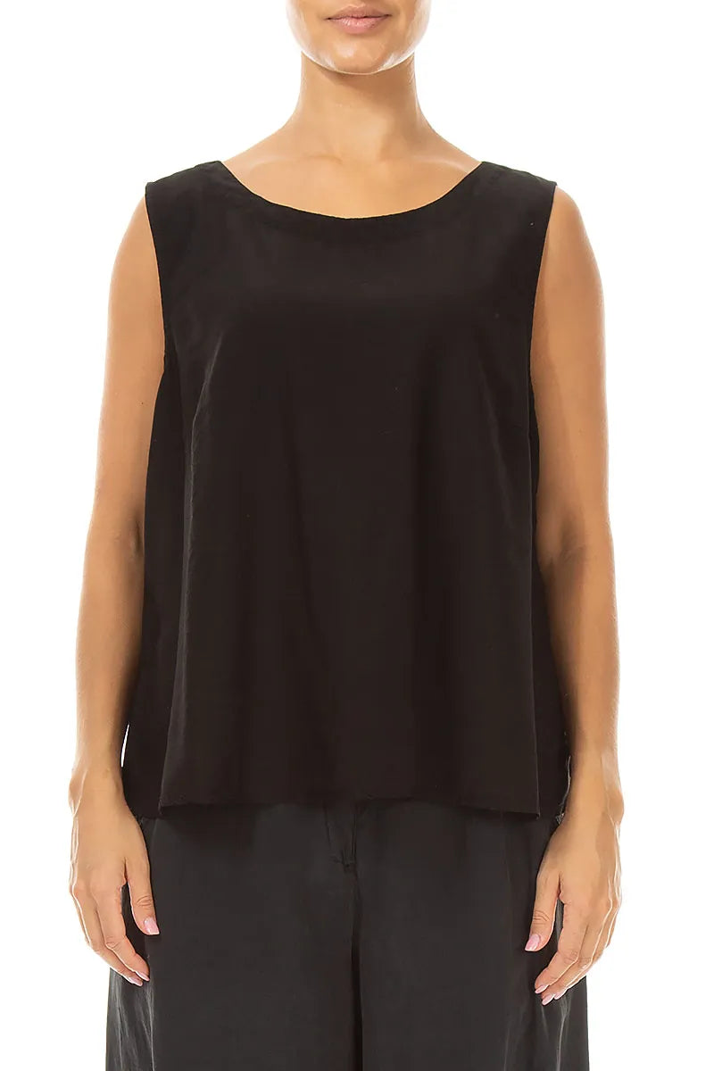 Sleeveless Black Silk Bamboo Top 1