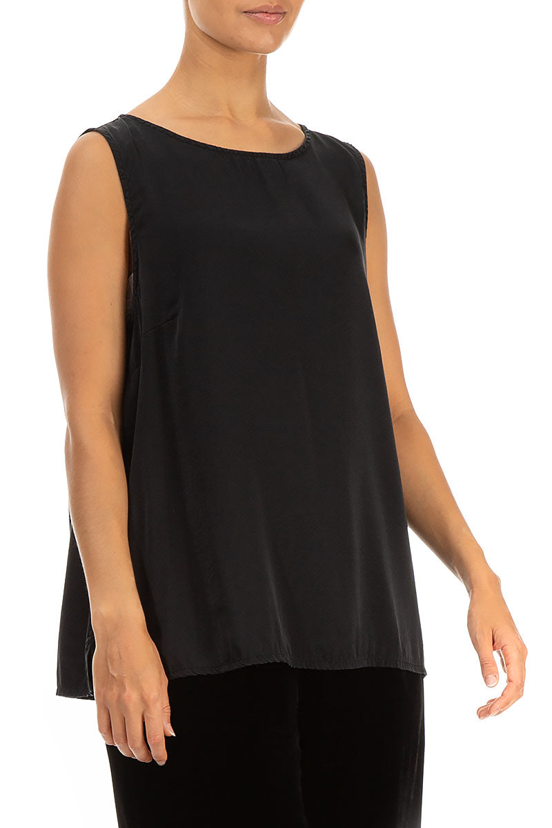 Sleeveless Black Silk Top