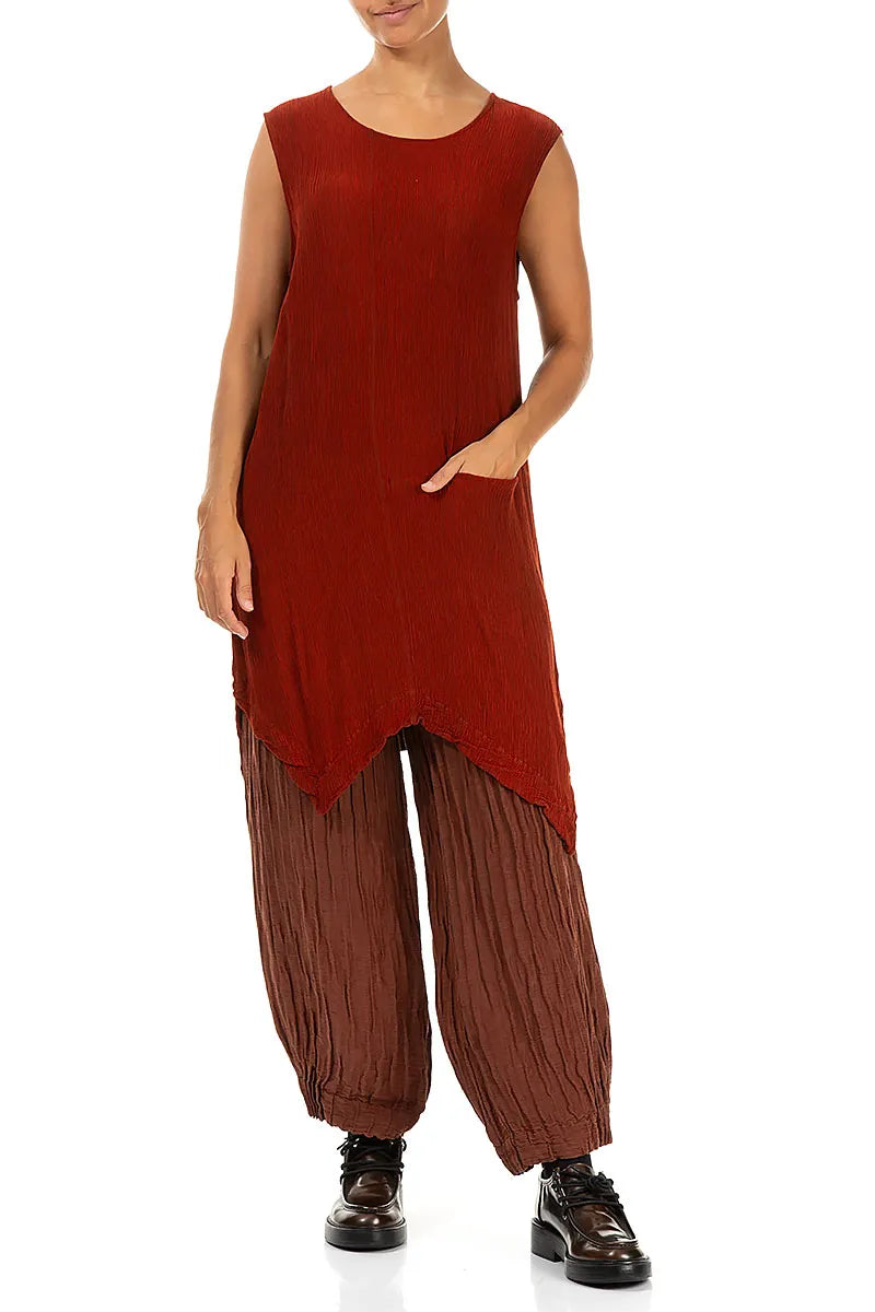 Sleeveless Brick Silk Viscose Tunic