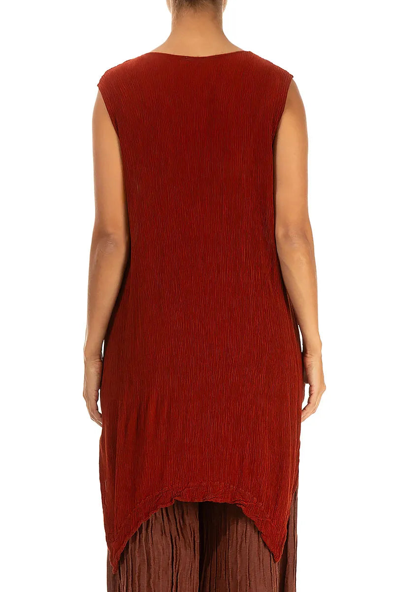 Sleeveless Brick Silk Viscose Tunic