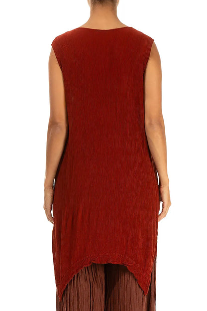 Sleeveless Brick Silk Viscose Tunic