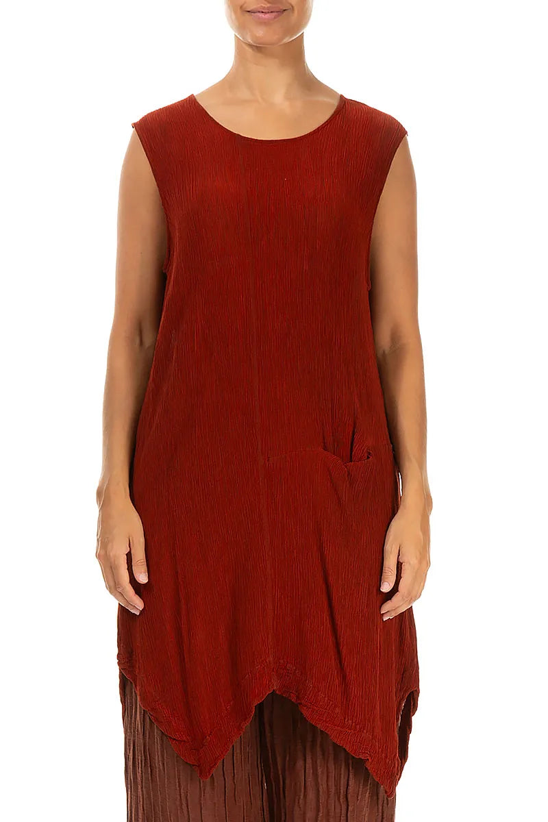 Sleeveless Brick Silk Viscose Tunic