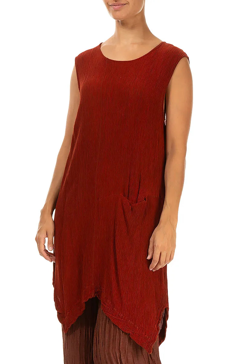Sleeveless Brick Silk Viscose Tunic