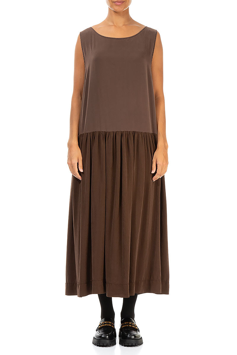 Sleeveless Brown Silk Dress