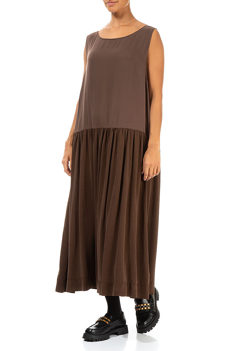 Sleeveless Brown Silk Dress