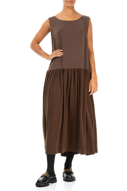 Sleeveless Brown Silk Dress