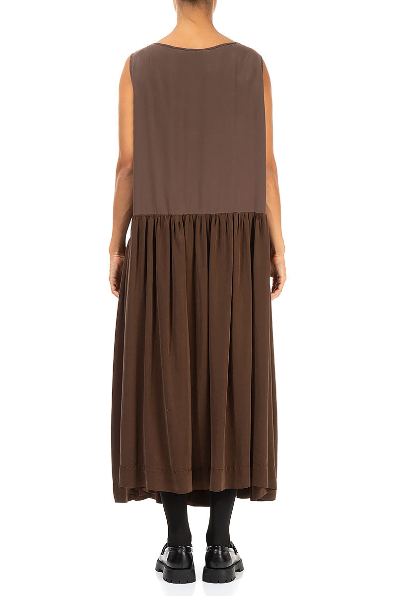 Sleeveless Brown Silk Dress