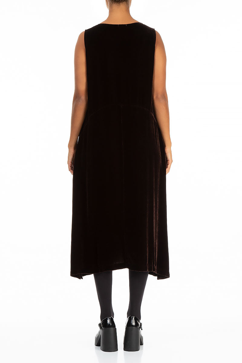 Sleeveless Brown Silk Velvet Shift Dress