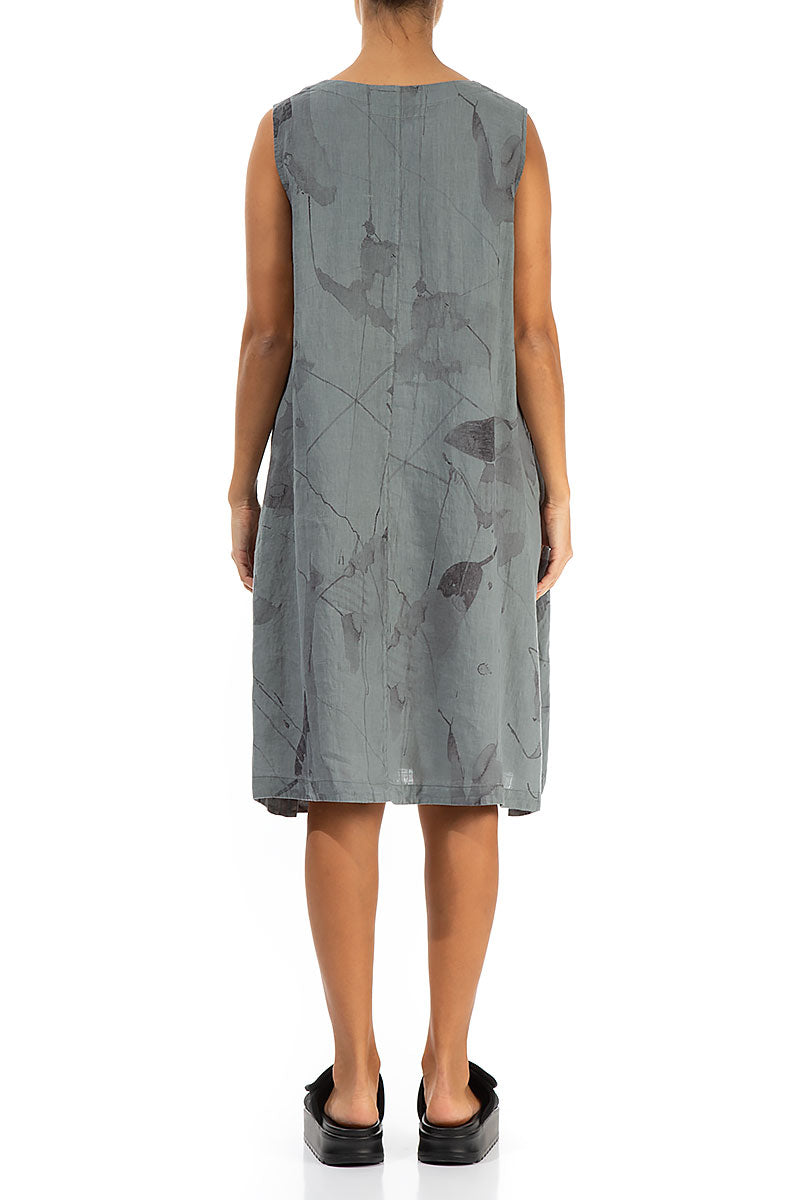 Sleeveless Buttoned Sides Sage Mirage Linen Tunic Dress
