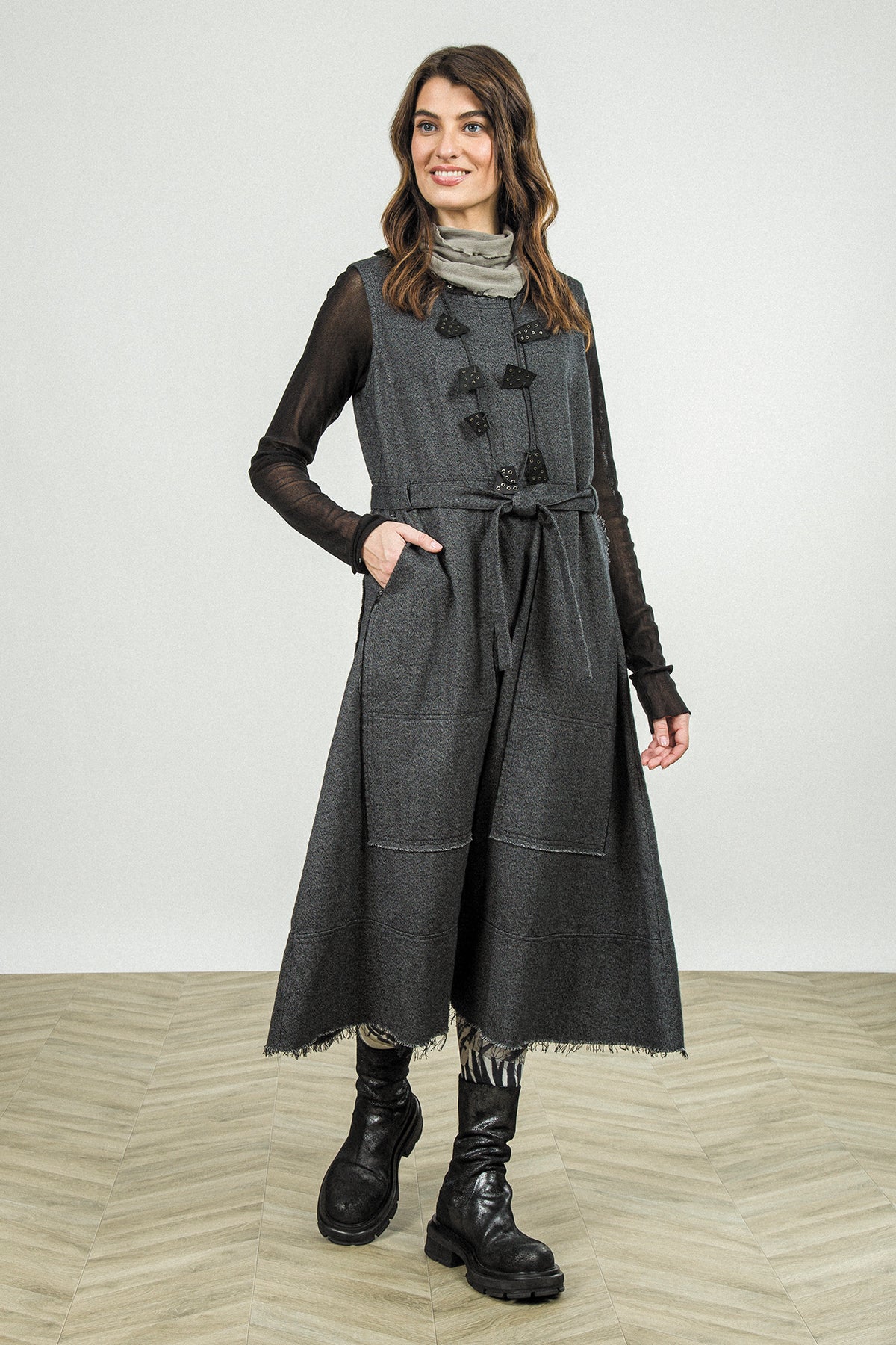 Sleeveless Charcoal Wool Dress 1