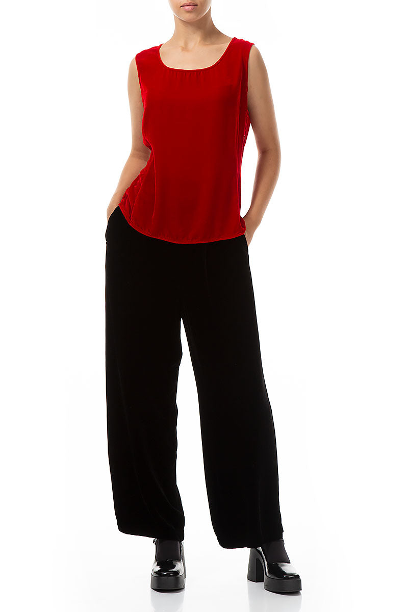 Sleeveless Cherry Red Silk Velvet Blouse 4
