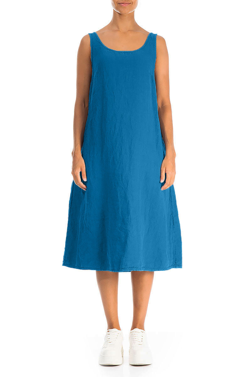 Sleeveless Cobalt Blue Linen Dress