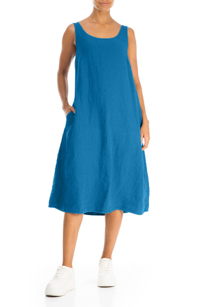 cobalt blue linen shift dress Sleeveless Cobalt Blue Linen Dress – grizas.com