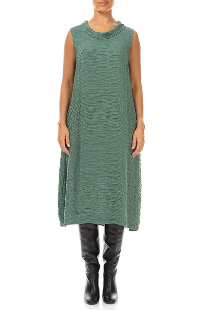Sleeveless Cowl Neck Crinkled Sage Silk Dress