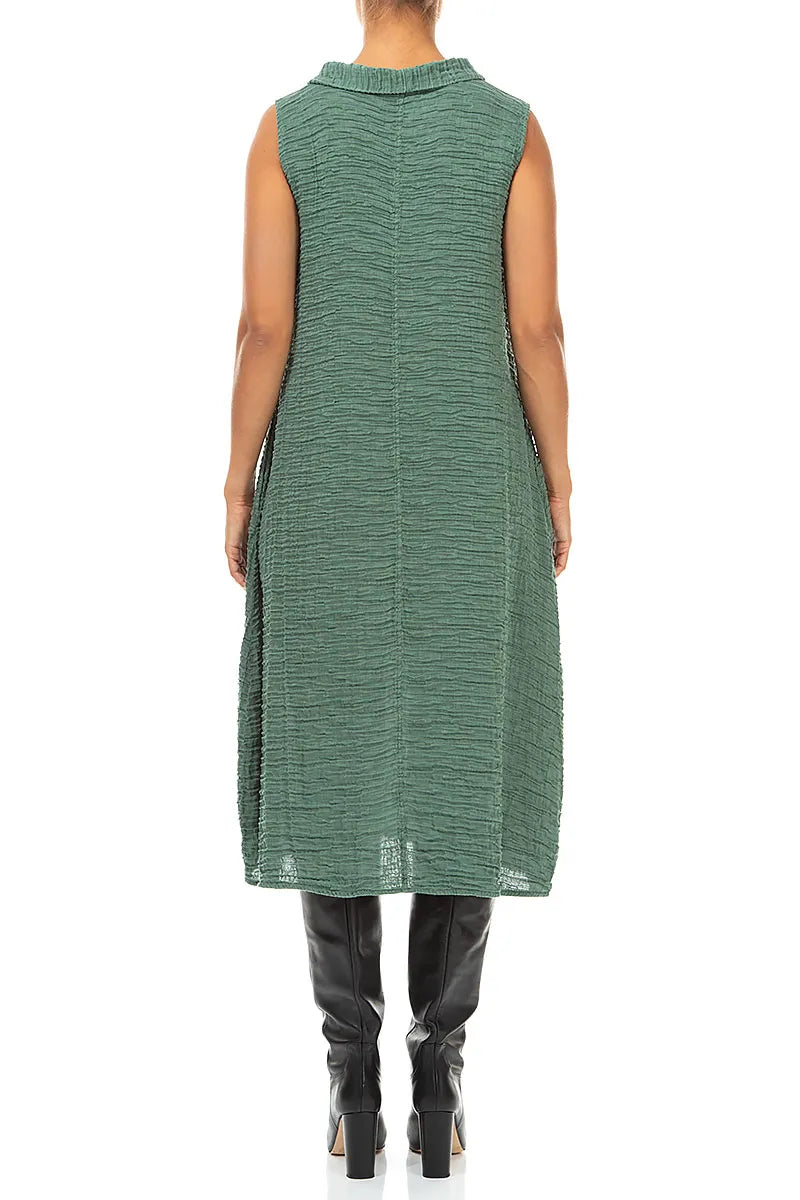 Sleeveless Cowl Neck Crinkled Sage Silk Dress
