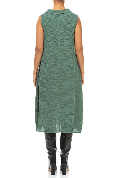 Sleeveless Cowl Neck Crinkled Sage Silk Dress