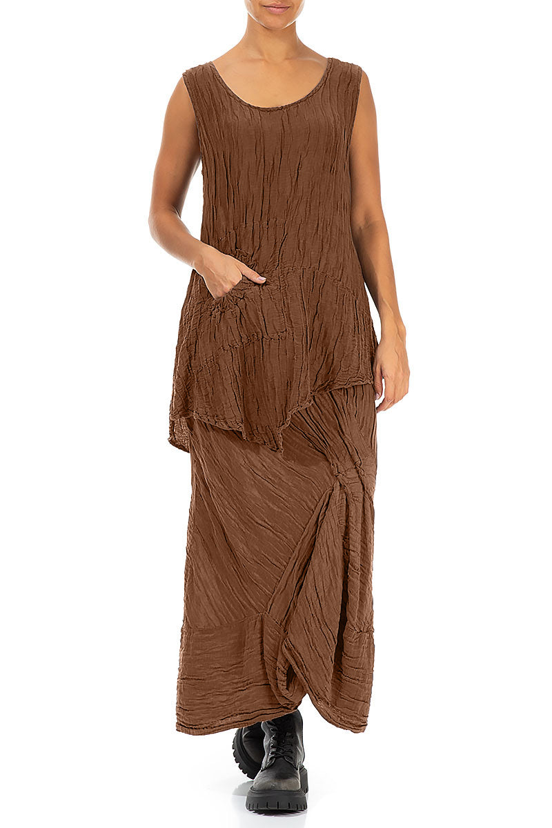 Sleeveless Crinkled Aged Copper Silk Linen Tunic 4
