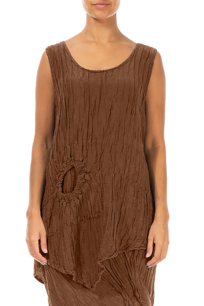 Sleeveless Crinkled Aged Copper Silk Linen Tunic 1