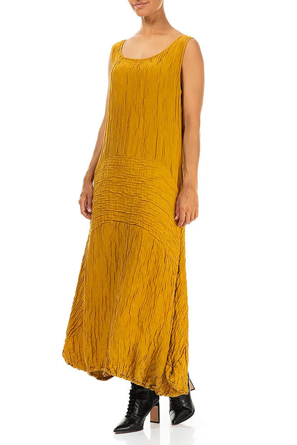 Sleeveless Crinkled Amber Silk Dress 3