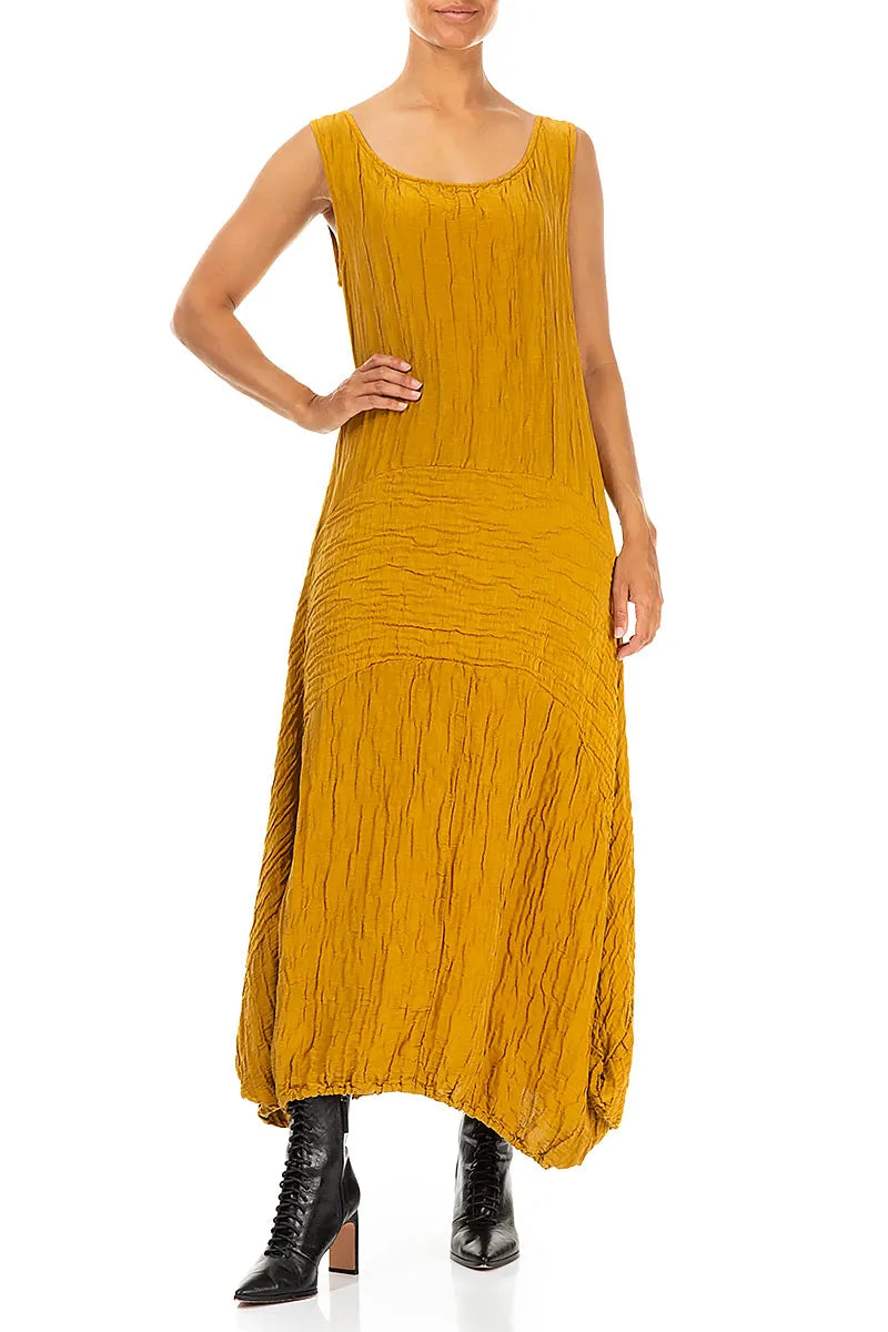 Sleeveless Crinkled Amber Silk Dress 4