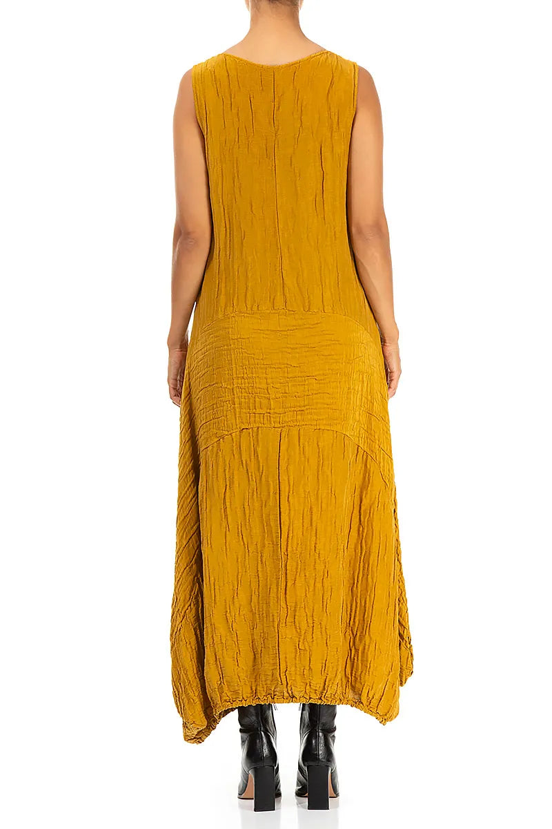 Sleeveless Crinkled Amber Silk Dress 2