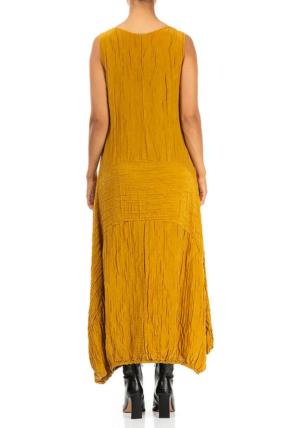 Sleeveless Crinkled Amber Silk Dress 2