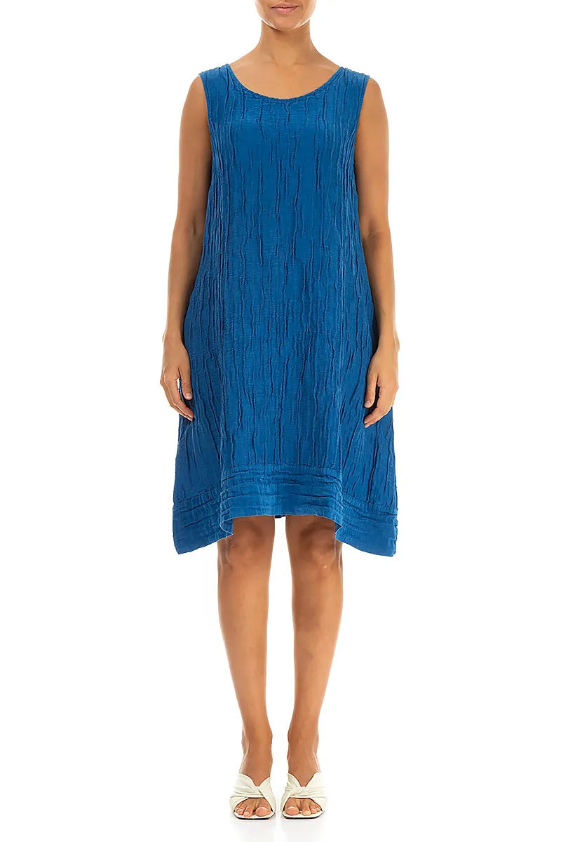 Sleeveless Crinkled Cobalt Blue Silk Linen Tunic Dress L Sleeveless Crinkled Cobalt Blue Silk Linen Tunic Dress L