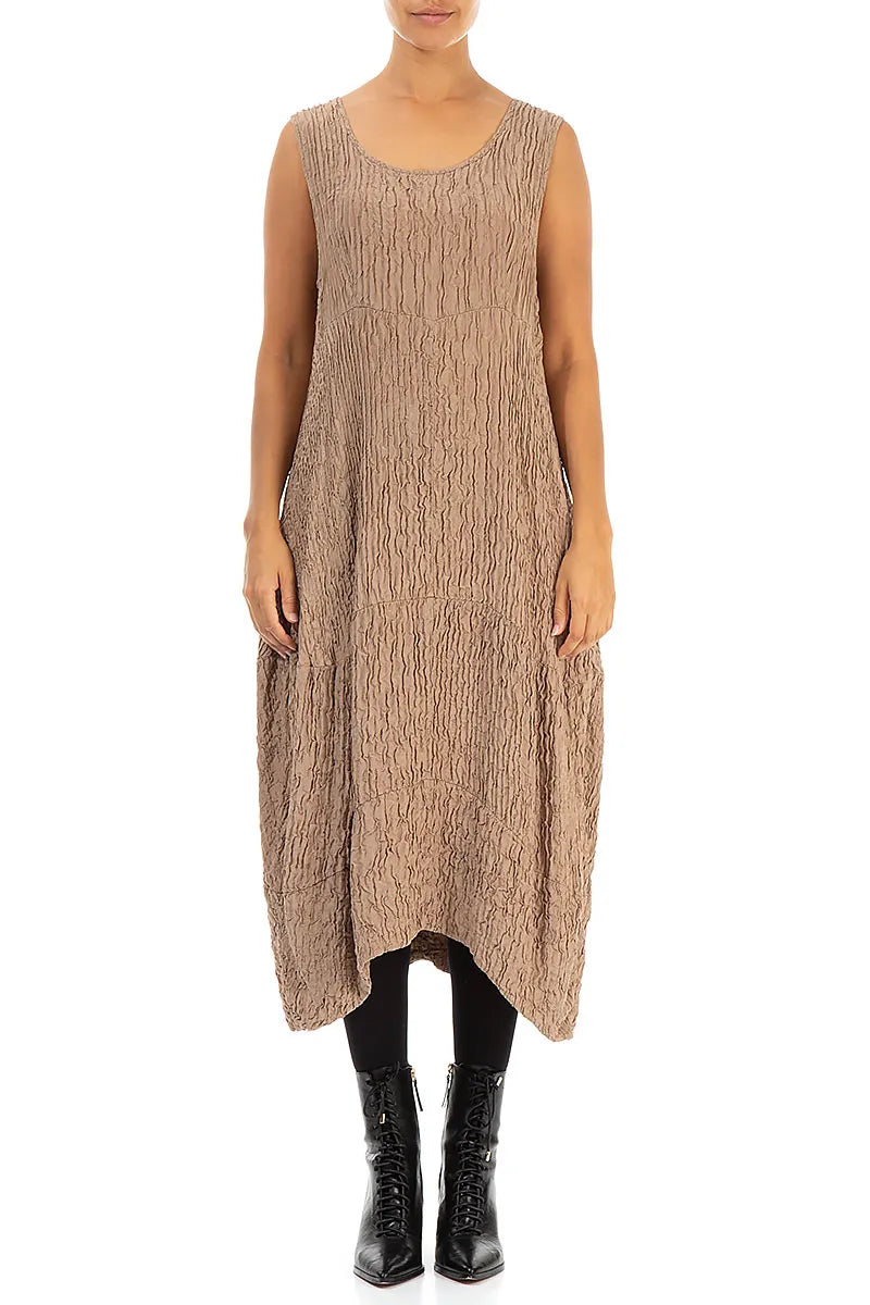 Sleeveless Crinkled Mocha Silk Dress 1