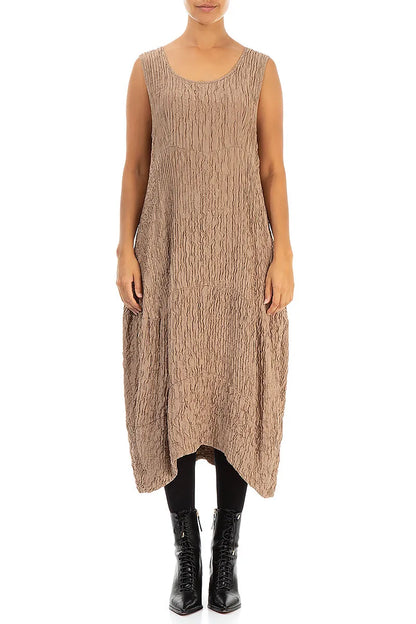 Sleeveless Crinkled Mocha Silk Dress