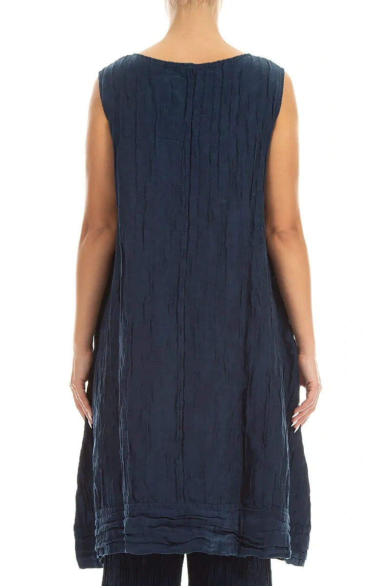 Sleeveless Crinkled Navy Silk Linen Tunic Dress grizas.com Sleeveless Crinkled Navy Silk Linen Tunic Dress grizas.com