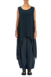 Sleeveless Crinkled Navy Silk Tunic 1