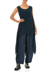 Sleeveless Crinkled Navy Silk Tunic 4