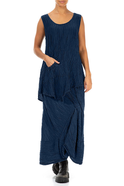 Sleeveless Crinkled Royal Blue Silk Linen Tunic 4