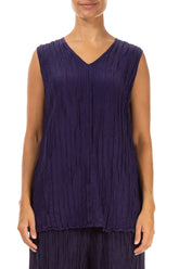 Sleeveless Crinkled Royal Purple Silk Linen Top 1