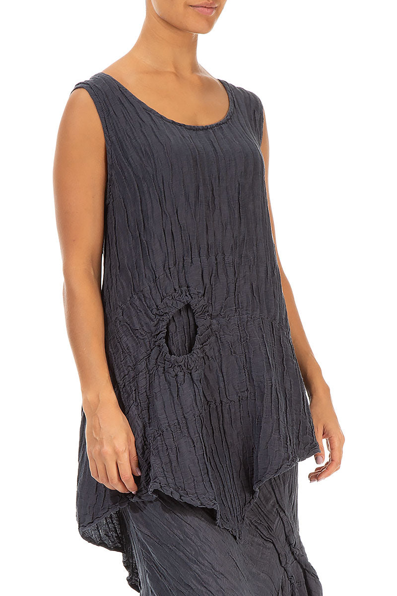 Sleeveless Crinkled Violet Silk Tunic