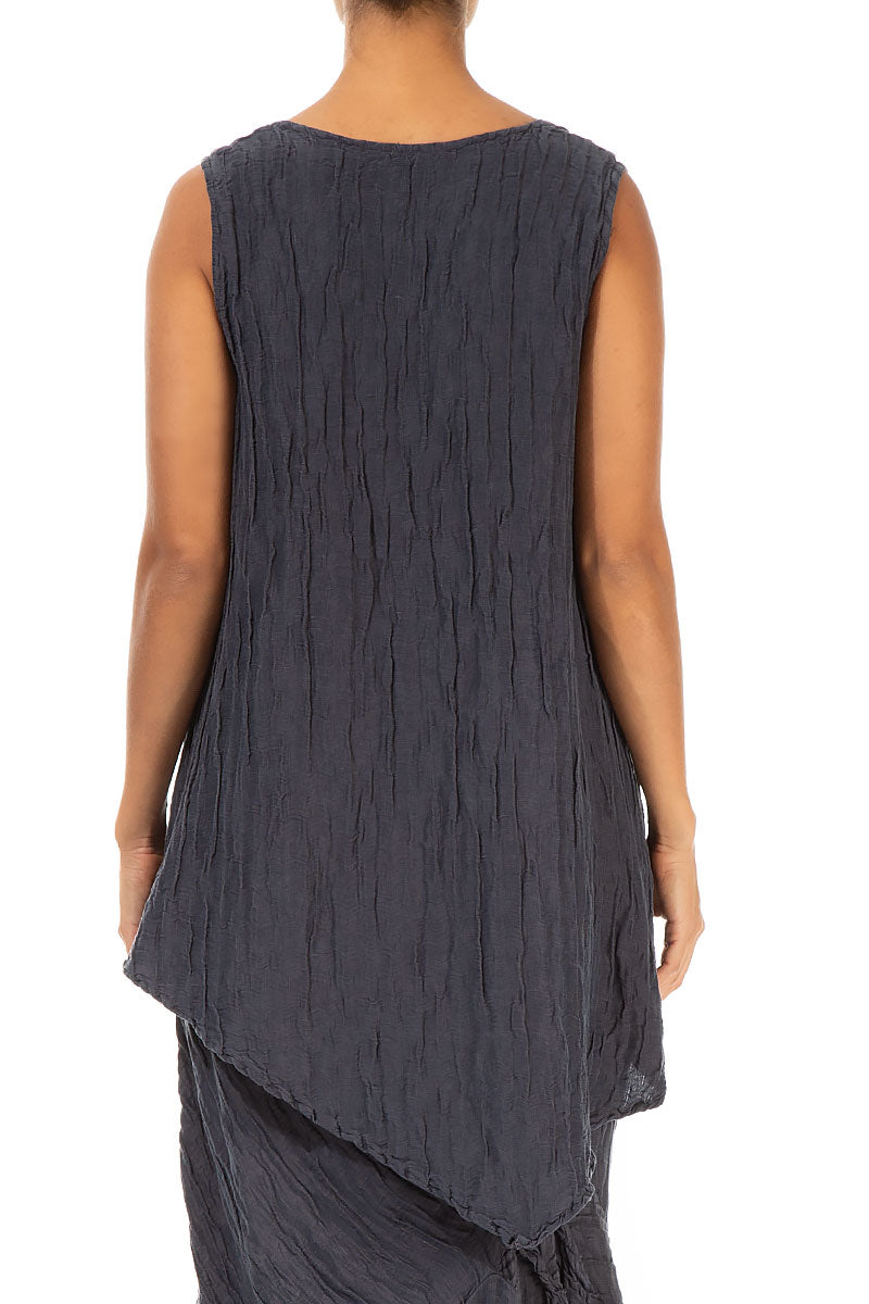 Sleeveless Crinkled Violet Silk Tunic