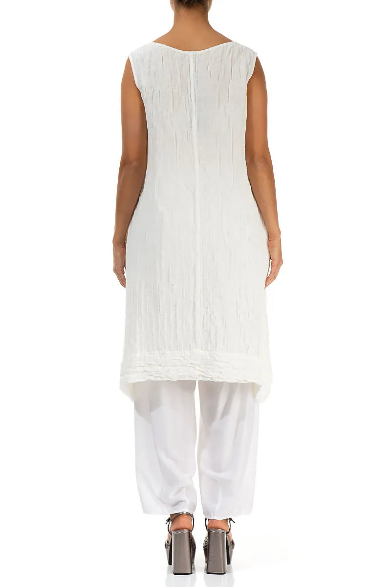 Sleeveless Crinkled White Silk Linen Tunic Dress