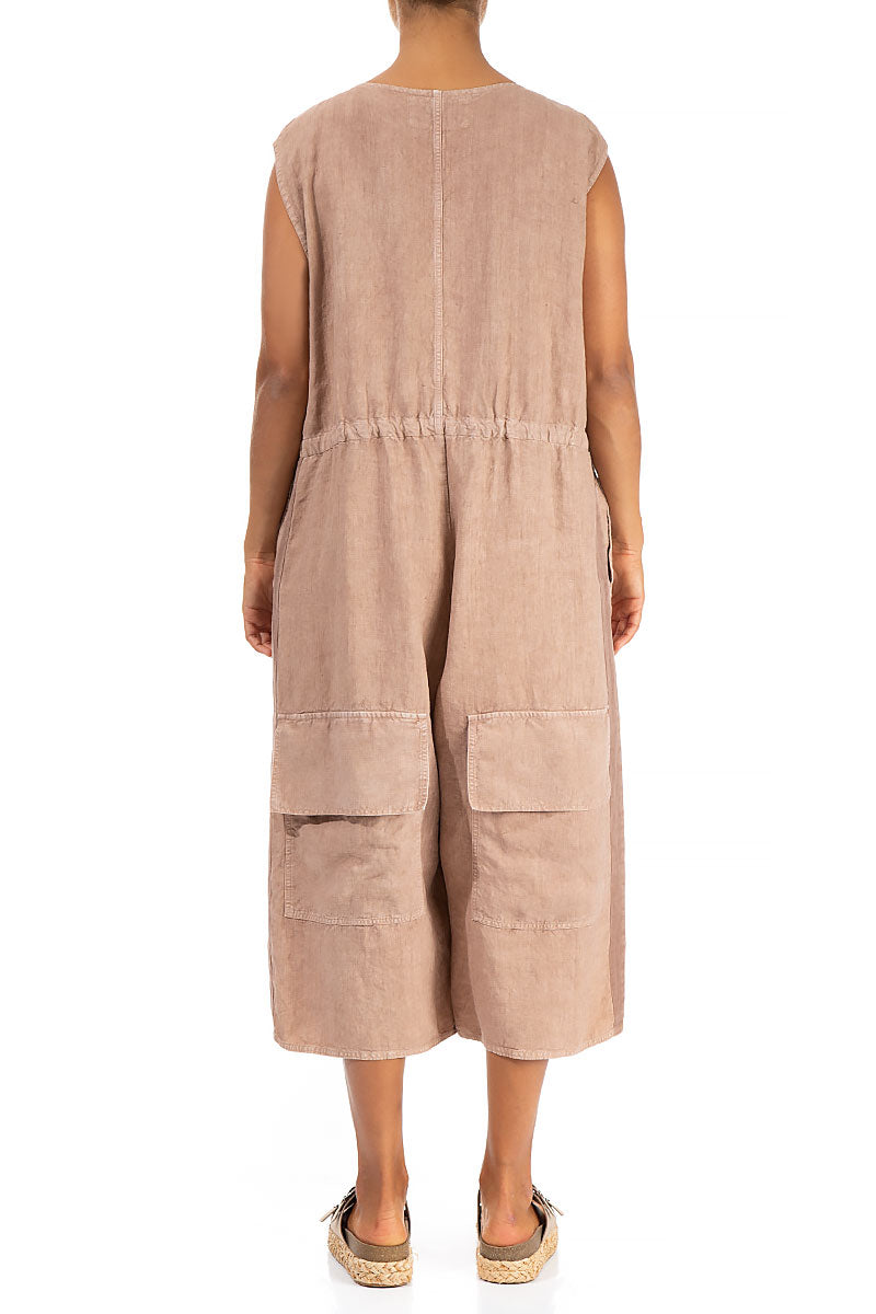 Sleeveless Cropped Pockets Off-Dye Sand Linen Jumpsuit